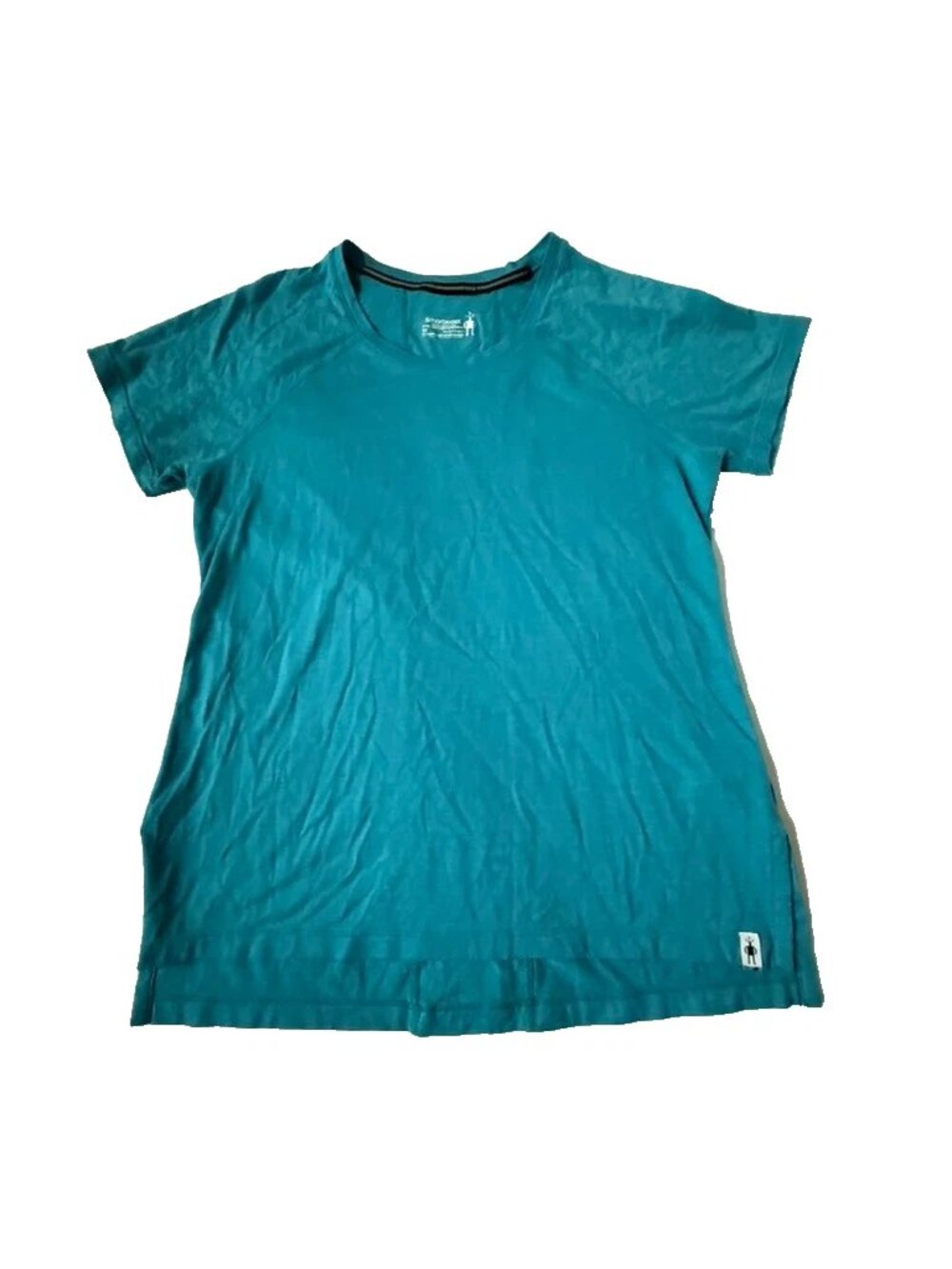 Smartwool Womens M Merino 150 Sport Short Sleeve Shirt Teal Blue Hi Low Hem Wool